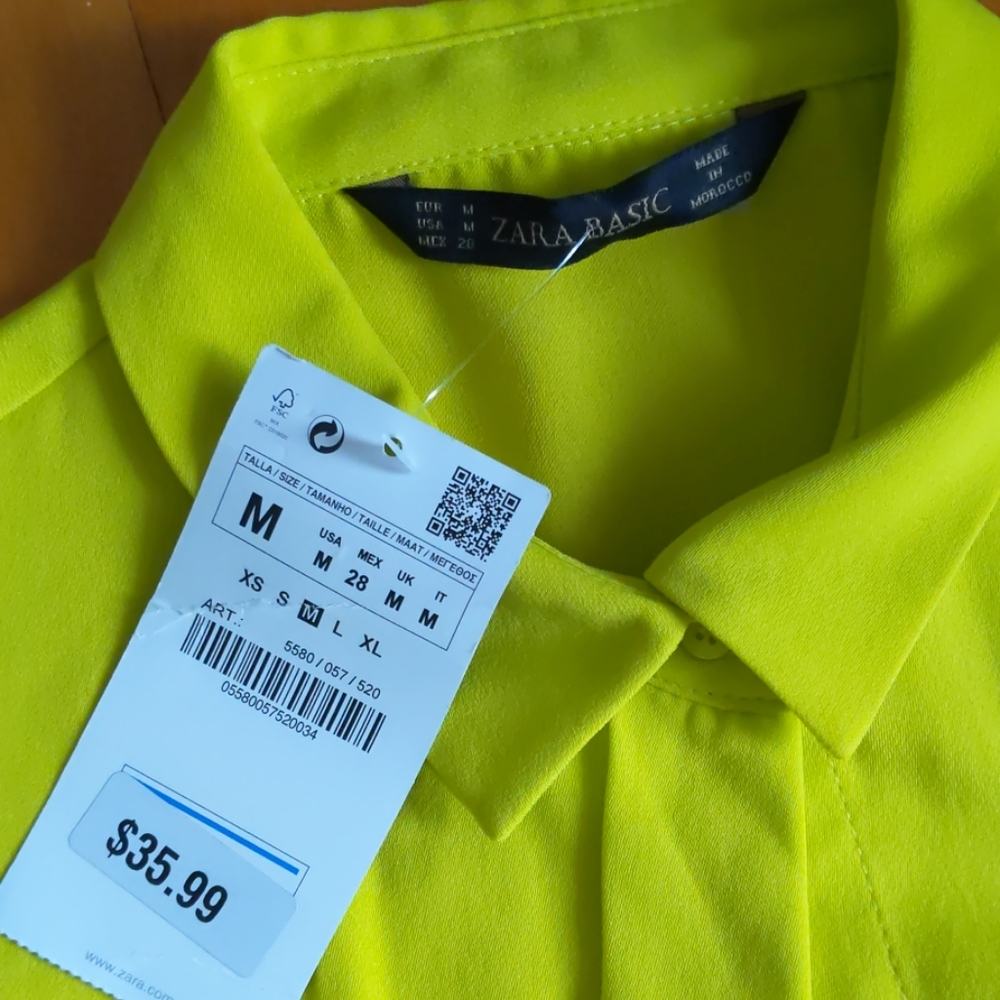 Zara acid yellow button up size M - Picture 2 of 4